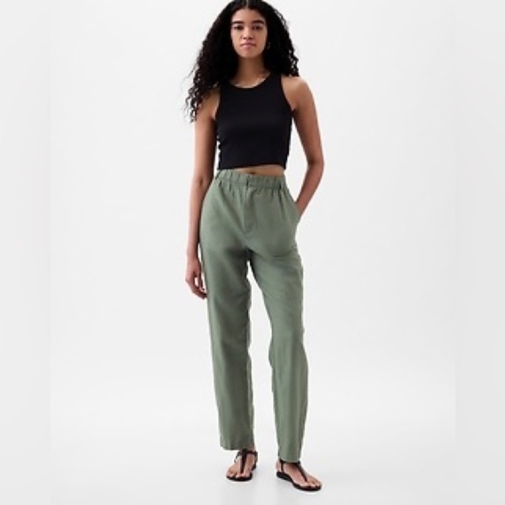 Gap Sage Green Linen Cotton Blend Relaxed Straight Pants Size M